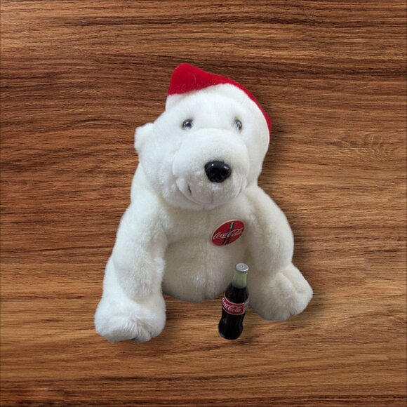 Coca-Cola Polar Bear Plush Set With Santa Hat & Bottle Collectible 1993 Vintage - Picture 4 of 16